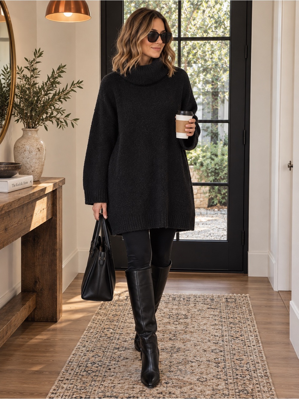 Topshop Oversized Black Cowl Neck Tunic Sweater Size 12